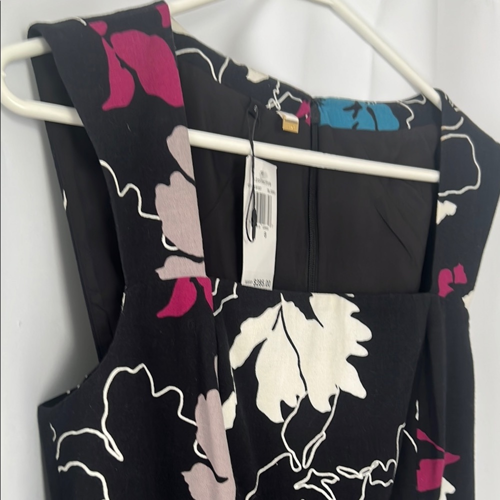 NWT $285 4C Collective Sz 6 Abstract Floral Print Sheath Dress Square Neck - Picture 2 of 10